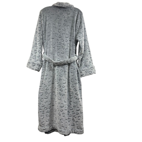 Soma Plush Blue/Gray Embossed Leopard Print Robe Belted Lounge Cozy Size L/XL - Picture 2 of 10